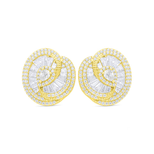 Sterling Silver 925 Earring Golden Plated Embedded With White Zircon