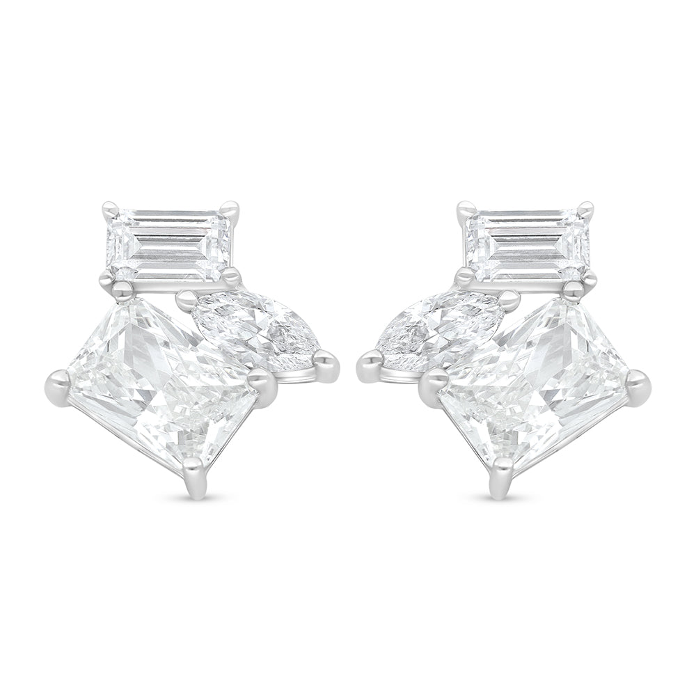 Sterling Silver 925 Earring Rhodium Plated Embedded With White Zircon