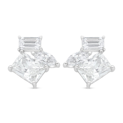 Sterling Silver 925 Earring Rhodium Plated Embedded With White Zircon