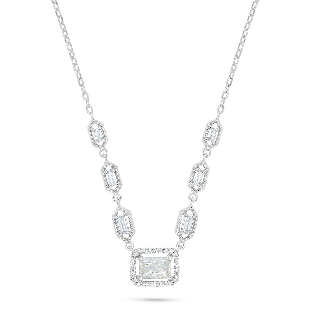 Sterling Silver 925 Necklace Rhodium Plated Embedded With Diamond Zircon And White Zircon