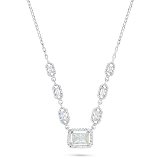 Sterling Silver 925 Necklace Rhodium Plated Embedded With Diamond Zircon And White Zircon