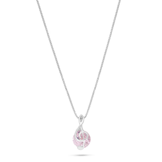 Sterling Silver 925 Necklace Rhodium Plated Embedded With Pink Zircon