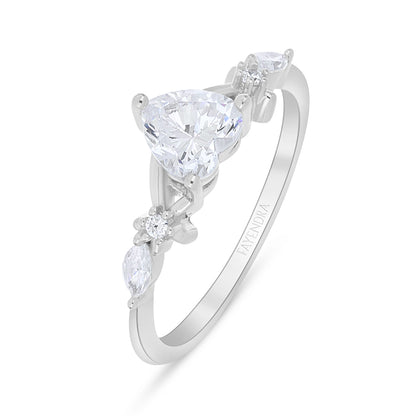 Sterling Silver 925 Ring Rhodium Plated Embedded With White Zircon