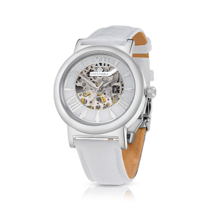 Stainless Steel 316L Watch Silver Color White Leather For Men - WHITE MOP DIAL