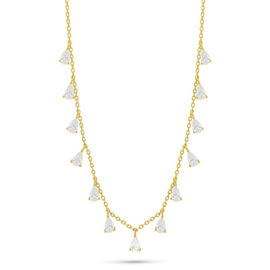 Sterling Silver 925 Necklace Golden Plated Embedded With White Zircon