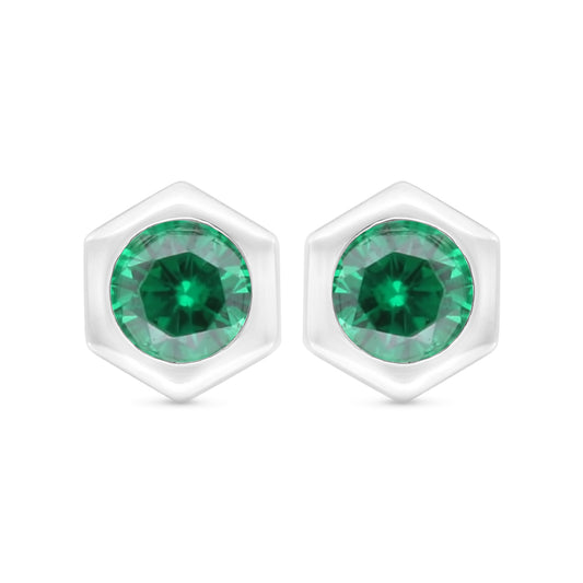 Sterling Silver 925 Earring Rhodium Plated Embedded With Emerald Zircon