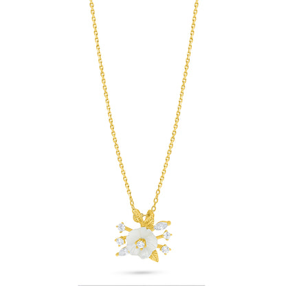 Sterling Silver 925 Necklace Golden Plated Embedded With White Shell And White Zircon