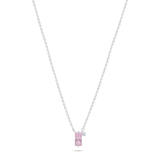 Sterling Silver 925 Necklace Rhodium Plated Embedded With Pink Zircon And White Zircon