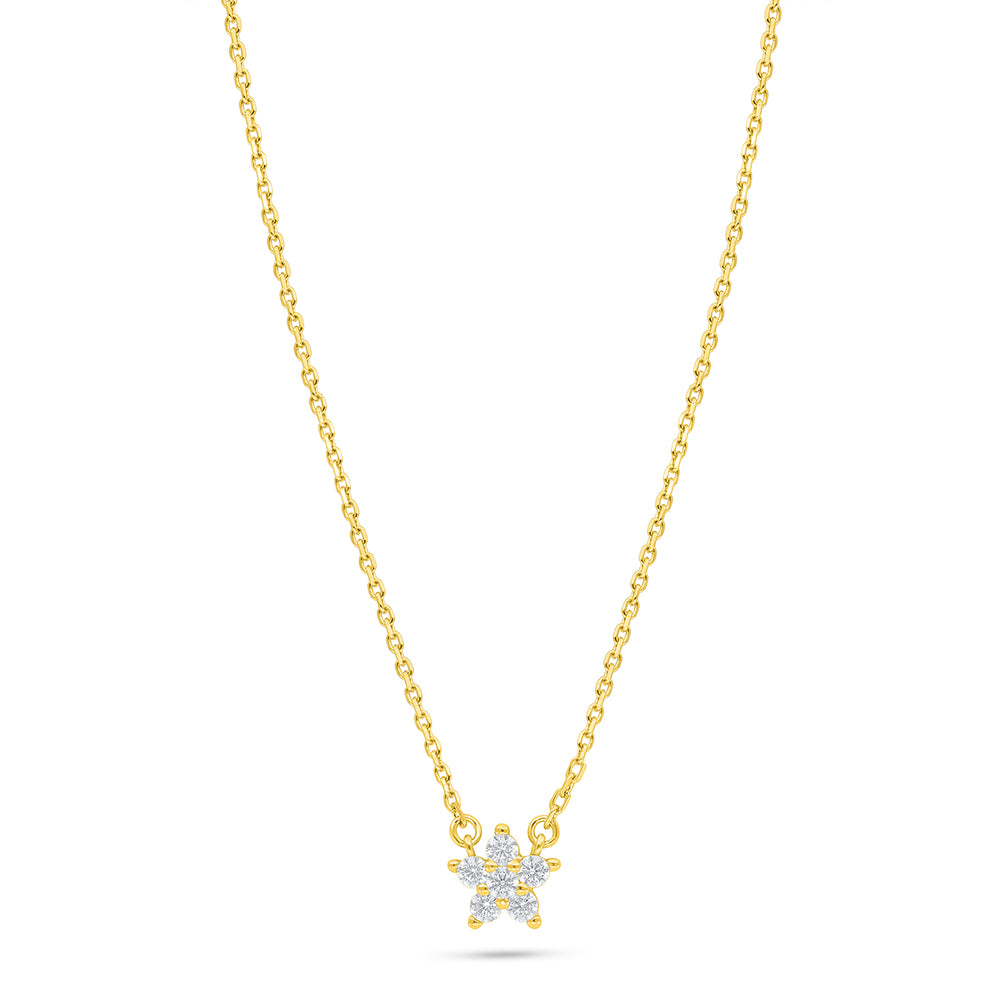 Sterling Silver 925 Necklace Golden Plated Embedded With White Zircon