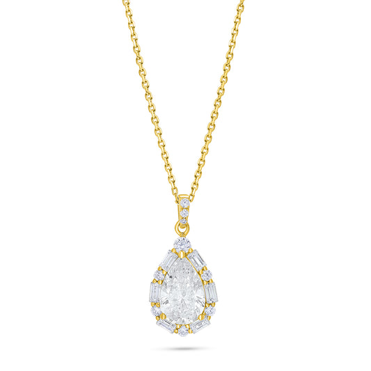 Sterling Silver 925 Necklace Golden Plated Embedded With Diamond Zircon And White Zircon