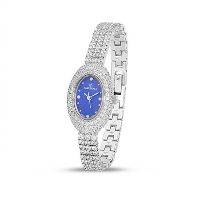 Stainless Steel 316L Watch Silver Color Embedded With White Zircon - BLUE MOP DIAL