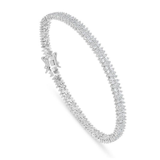 Sterling Silver 925 Bracelet Rhodium Plated Embedded With White Zircon