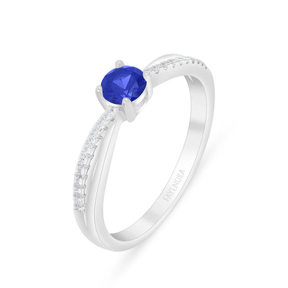 Sterling Silver 925 Ring Rhodium Plated Embedded With Sapphire Corundum And White Zircon