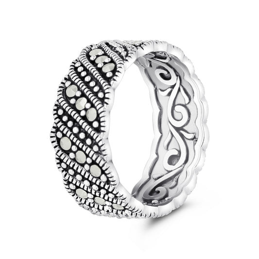Sterling Silver 925 Ring Embedded With Marcasite Stones
