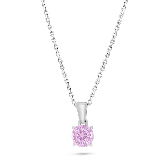 Sterling Silver 925 Necklace Rhodium Plated Embedded With Pink Zircon