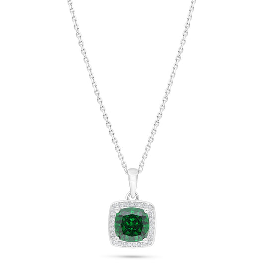 Sterling Silver 925 Necklace Rhodium Plated Embedded With Emerald Zircon And White Zircon