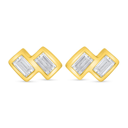 اقراط من الفضة الخالصة عيار 925 مطلي ذهبي مرصع فص ابيض