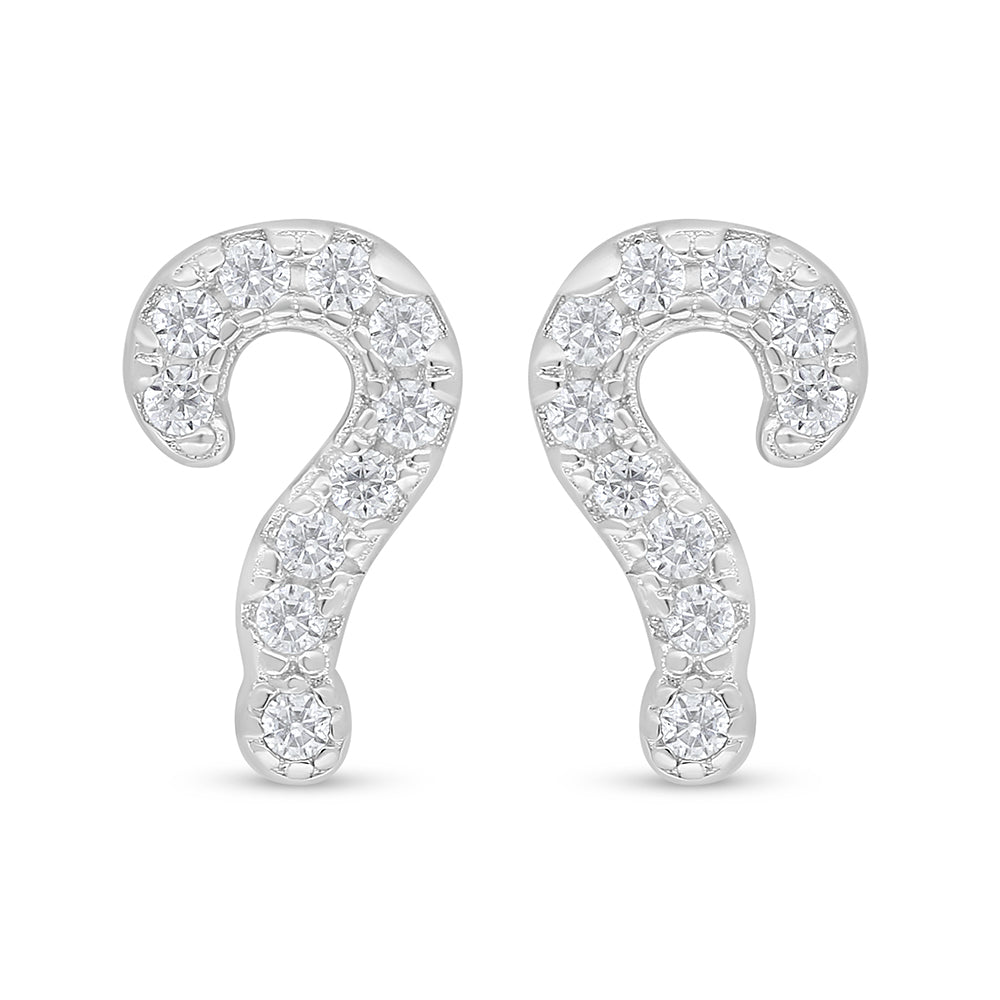 Sterling Silver 925 Earring Rhodium Plated Embedded With White Zircon
