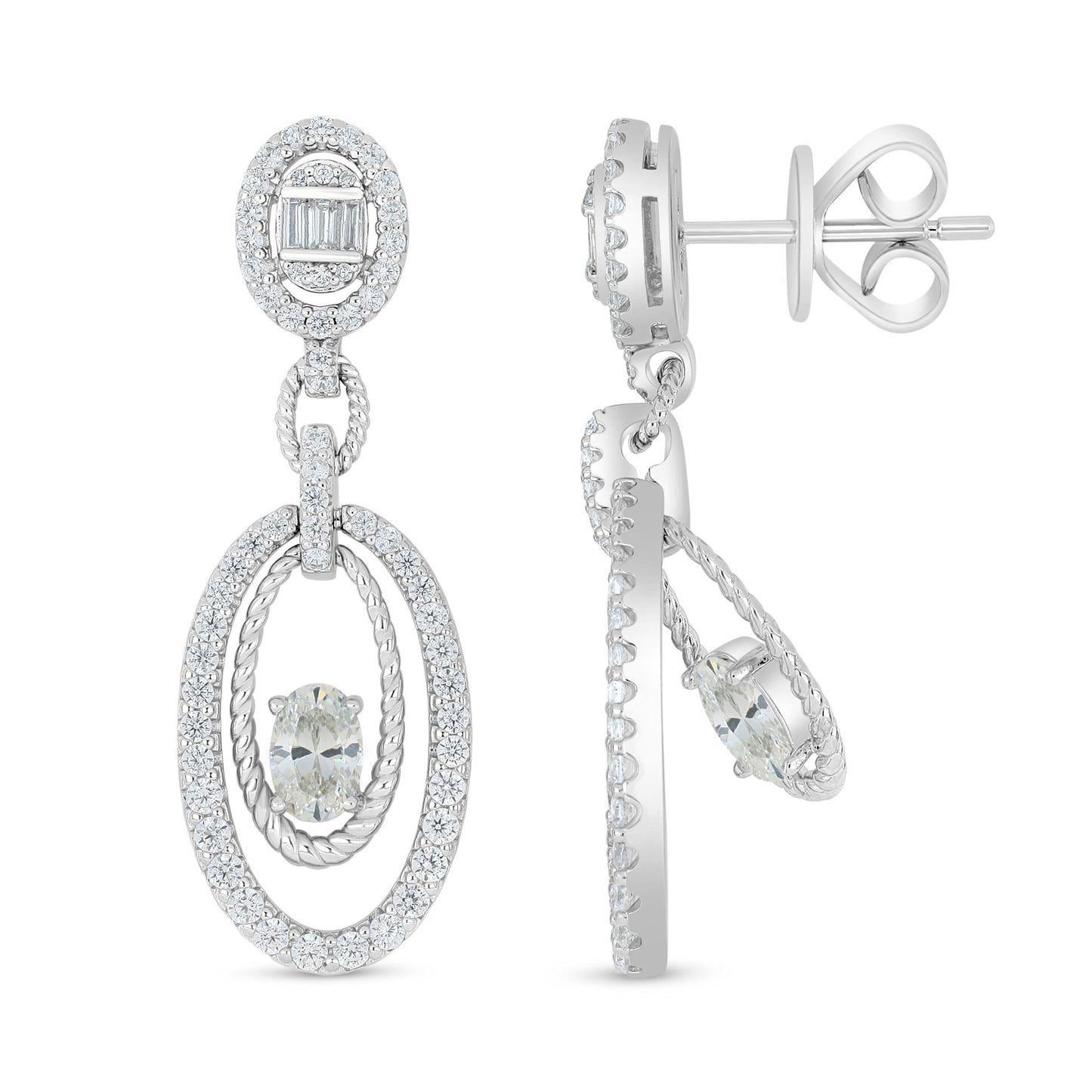 Sterling Silver 925 Earring Rhodium Plated Embedded With Diamond Zircon And White Zircon