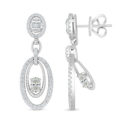 Sterling Silver 925 Earring Rhodium Plated Embedded With Diamond Zircon And White Zircon