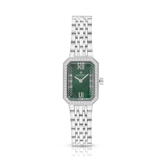 Stainless Steel 316L Watch Silver Color With White Zircon - green MOP dial