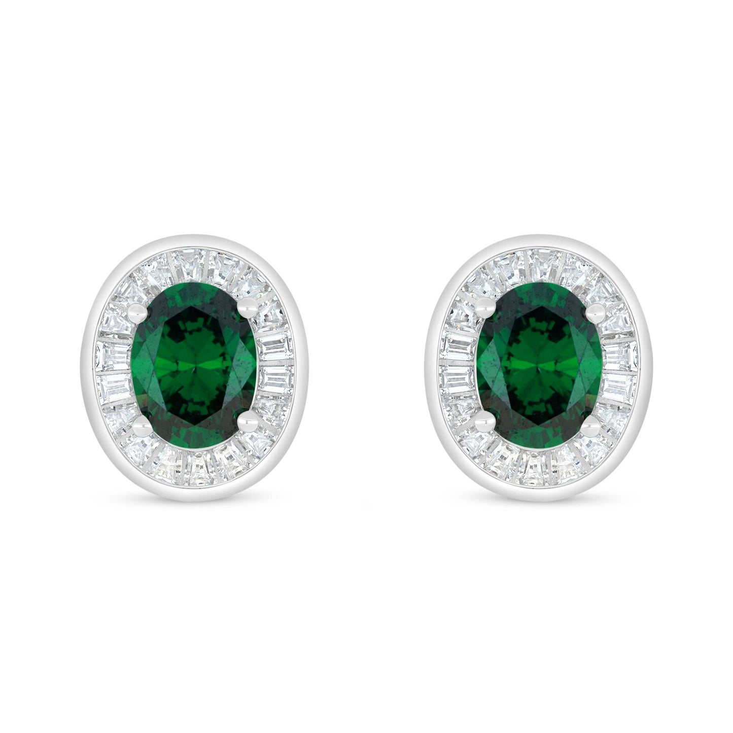 Sterling Silver 925 Earring Rhodium Plated Embedded With Emerald Zircon And White Zircon