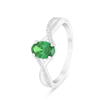 خاتم من الفضة الخالصة عيار 925 مطلي روديوم مرصع زركون زمردي و فص ابيض