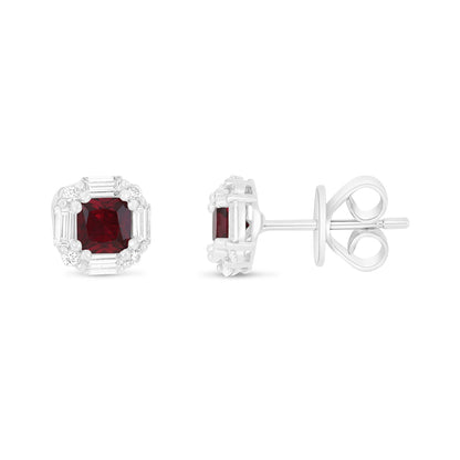 Sterling Silver 925 Earring Rhodium Plated Embedded With Ruby Corundum And White Zircon