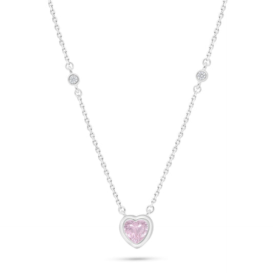 Sterling Silver 925 Necklace Rhodium Plated Embedded With Pink Zircon And White Zircon