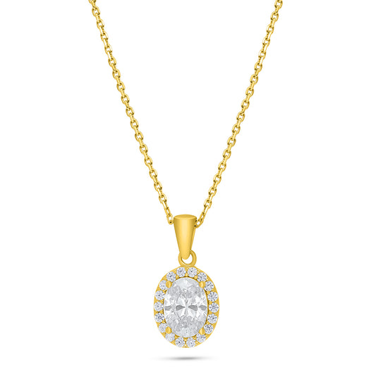 عقد من الفضة الخالصة عيار 925 مطلي ذهبي مرصع بالزركون الكناري الالماسي و فص ابيض