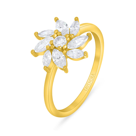 Sterling Silver 925 Ring Golden Plated Embedded With White Zircon