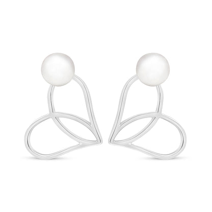 Sterling Silver 925 Earring Rhodium Plated Embedded With Natural White Pearl