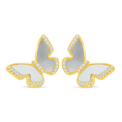 اقراط من الفضة الخالصة عيار 925 مطلية ذهبي مرصعة صدف ابيض و فص ابيض