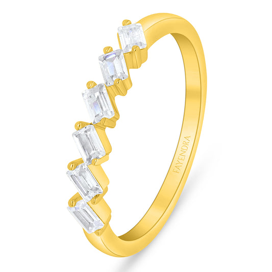 Sterling Silver 925 Ring Golden Plated Embedded With White Zircon
