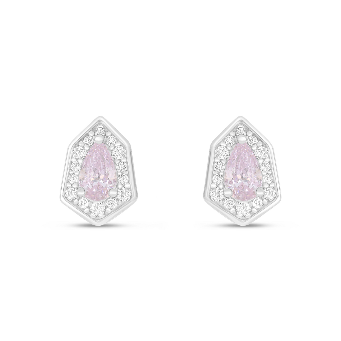 Sterling Silver 925 Earring Rhodium Plated Embedded With Pink Zircon And White Zircon