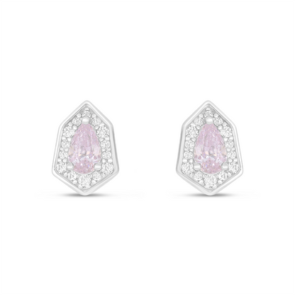 Sterling Silver 925 Earring Rhodium Plated Embedded With Pink Zircon And White Zircon
