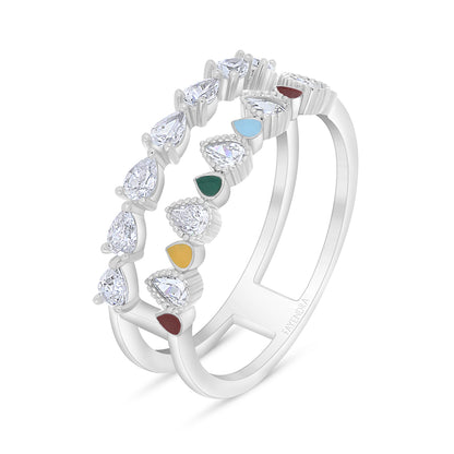 Sterling Silver 925 Ring Rhodium Plated Embedded With White Zircon