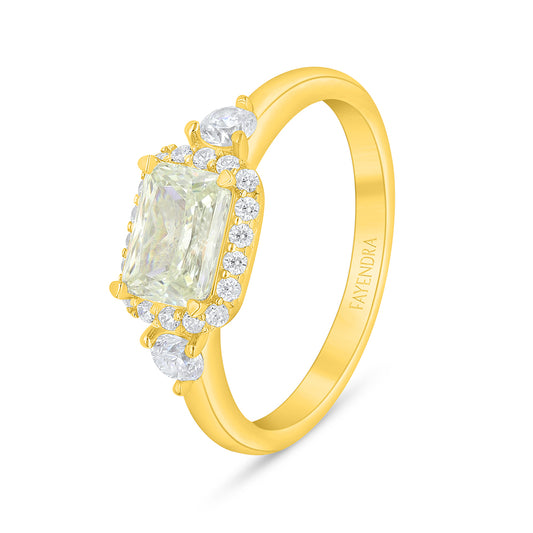 Sterling Silver 925 Ring Golden Plated Embedded With Diamond Zircon And White Zircon