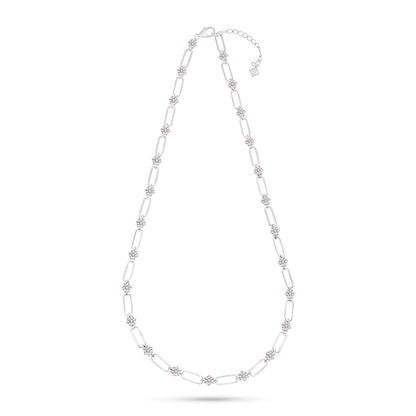 Sterling Silver 925 Necklace Rhodium Plated Embedded With Pink Zircon