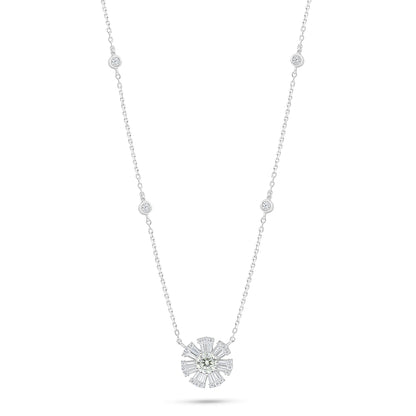 Sterling Silver 925 Necklace Rhodium Plated Embedded With Diamond Zircon And White Zircon