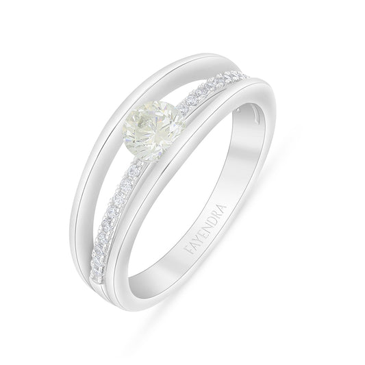 Sterling Silver 925 Ring Rhodium Plated Embedded With Diamond Zircon And White Zircon
