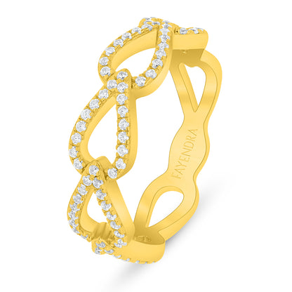Sterling Silver 925 Ring Golden Plated Embedded With White Zircon
