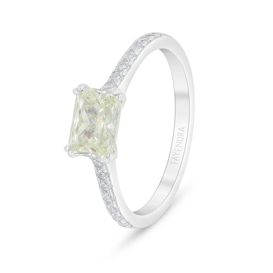 Sterling Silver 925 Ring Rhodium Plated Embedded With Yellow Diamond And White Zircon