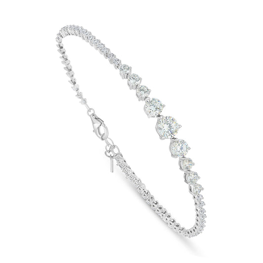 Sterling Silver 925 Bracelet Rhodium Plated Embedded With Diamond Zircon And White Zircon