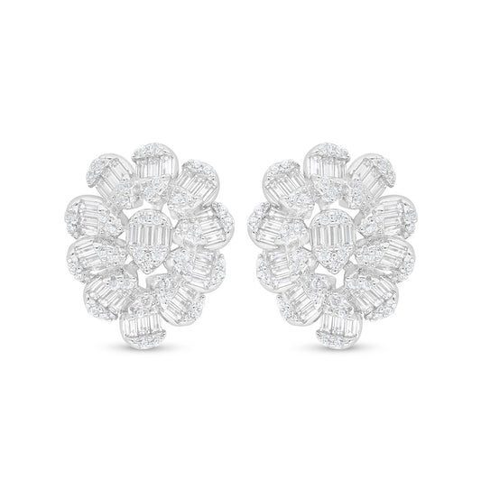 Sterling Silver 925 Earring Rhodium Plated Embedded With White Zircon