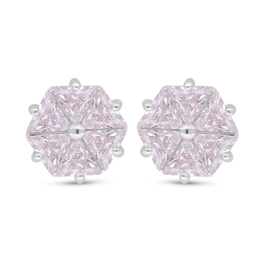 Sterling Silver 925 Earring Rhodium Plated Embedded With Pink Zircon