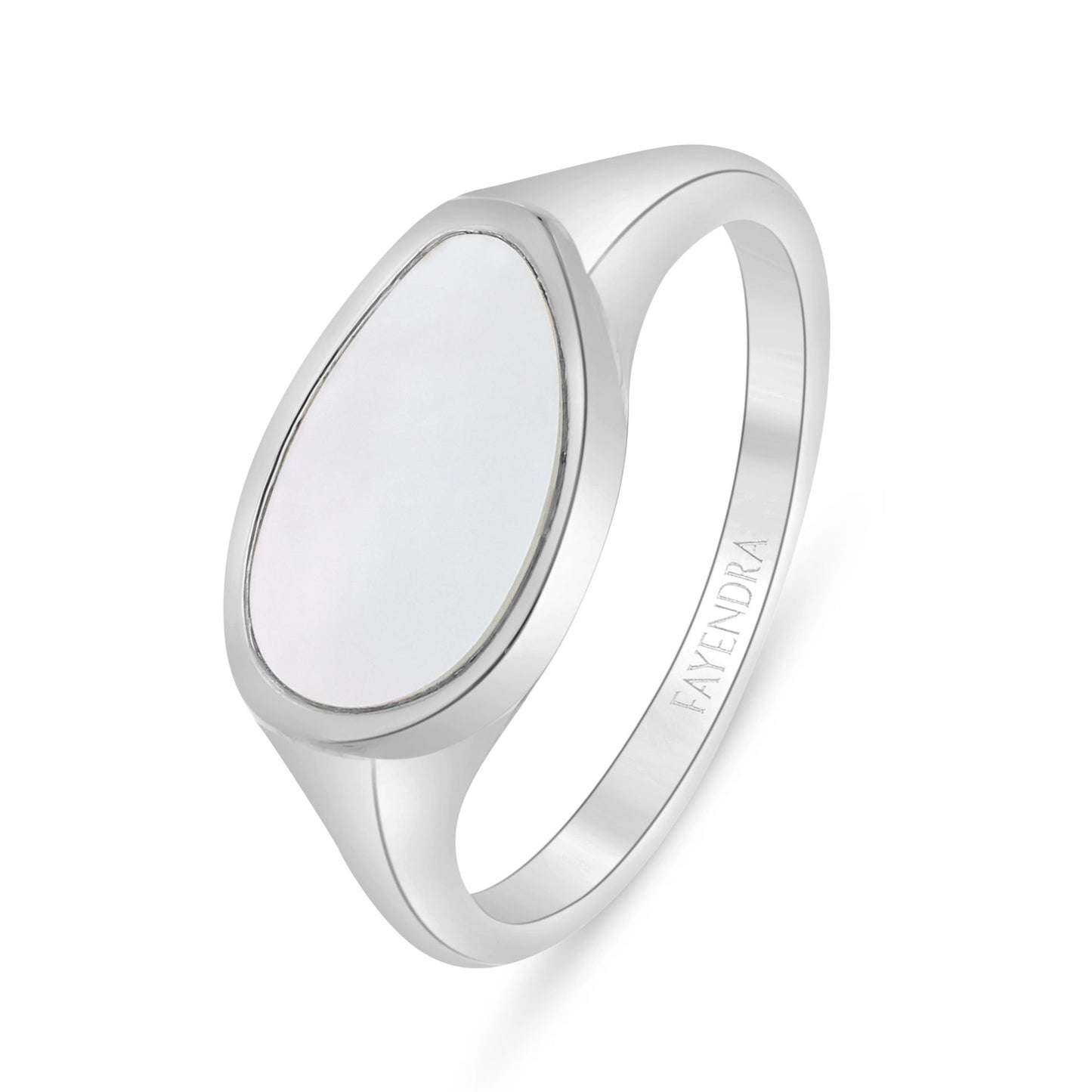 Sterling Silver 925 Ring Rhodium Plated Embedded With White Shell