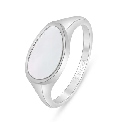Sterling Silver 925 Ring Rhodium Plated Embedded With White Shell