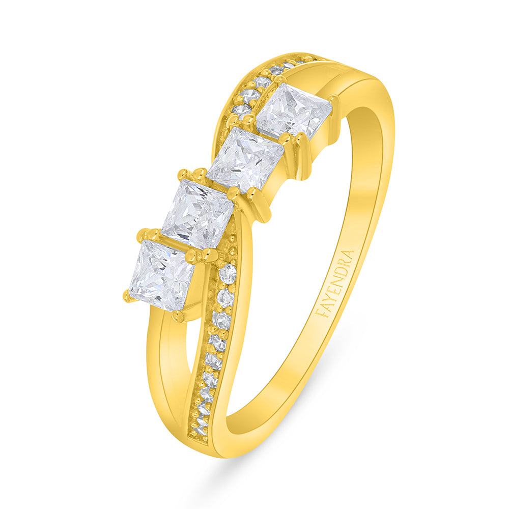 خاتم من الفضة الخالصة عيار 925 مطلي ذهبي مرصع فص ابيض