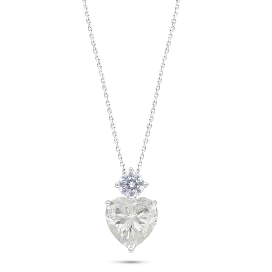 Sterling Silver 925 Necklace Rhodium Plated Embedded With Yellow Diamond And White Zircon